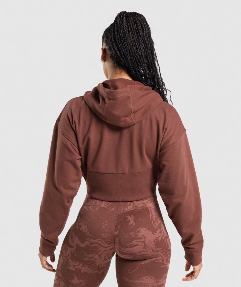 Women's Gymshark GS Power Cropped Zip Hoodie Brown | NZ 7OWKZM